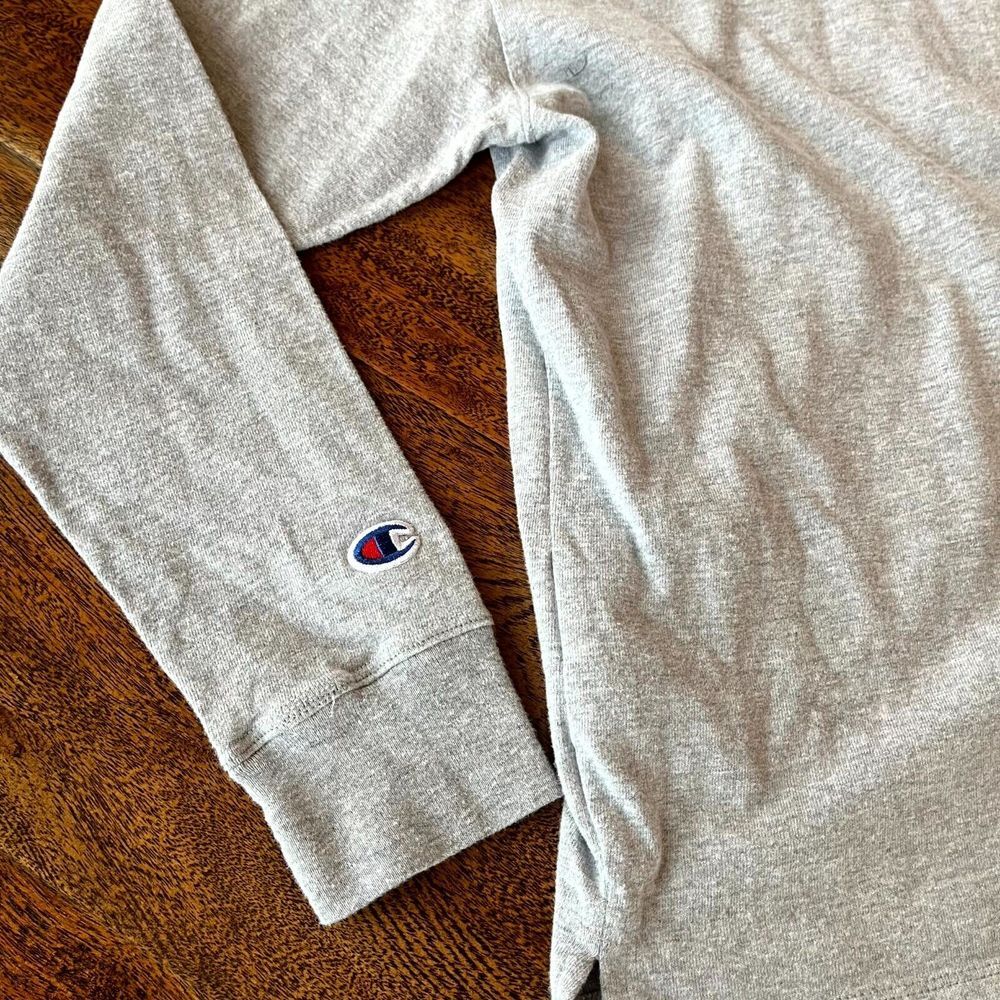 Champion Hoodie Women Small Gray Cotton Logo Kangaroo Pockets Side Slit Pullover - Picture 9 of 10